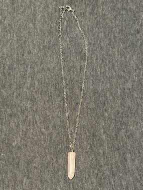 Rose Quartz Crystal Point Pendant Necklace on Silver Chain